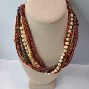 Chico's Multi-Strand Beaded Necklace Boho Layered Earth Tone Statement Jewelry